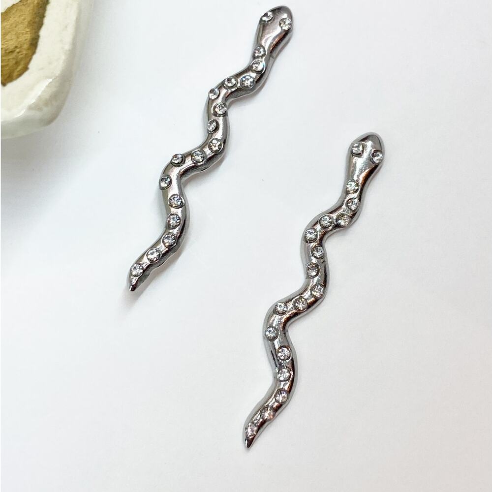 NEW Silver Snake Rhinestone Earrings